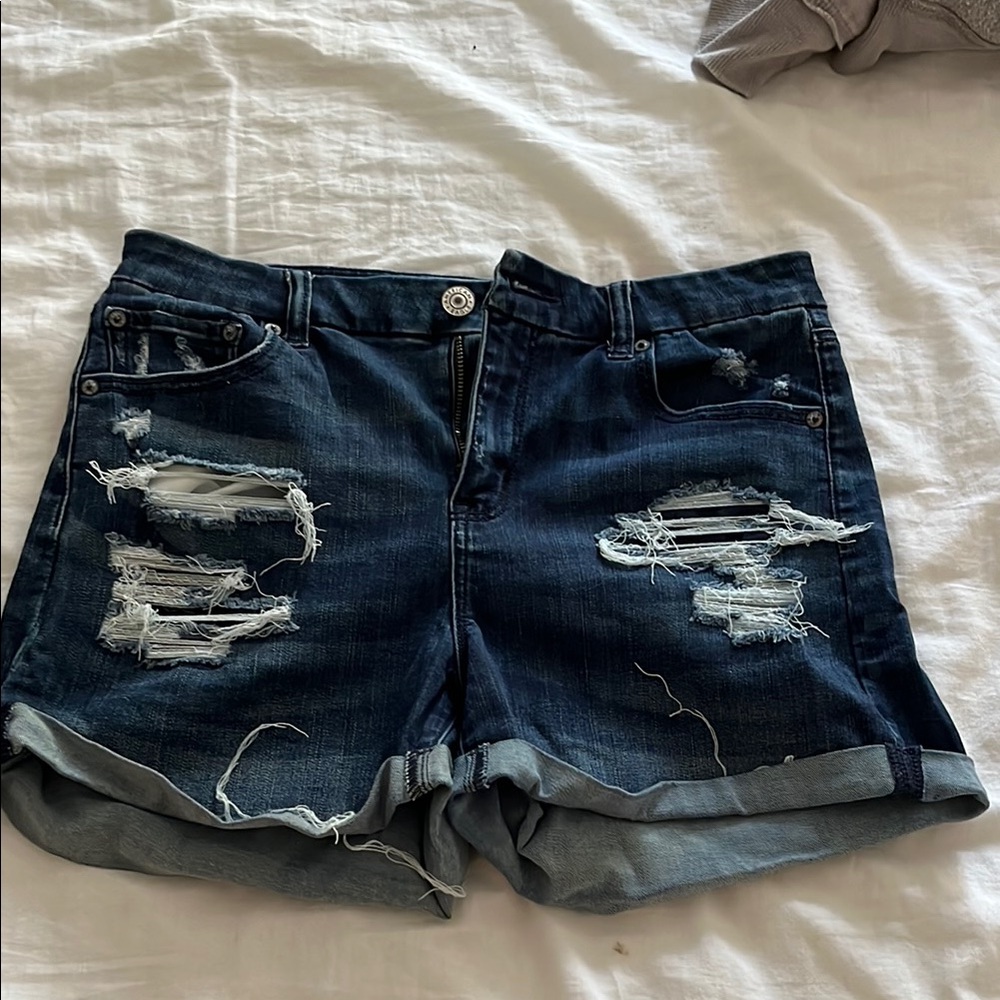 AE High Waisted Curvy Midi Denim Shorts